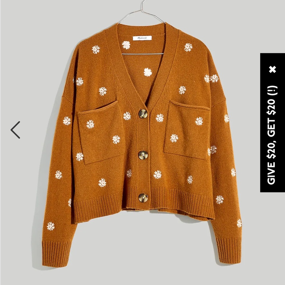 Madewell Floral Embroidered Upton button up wool sweater